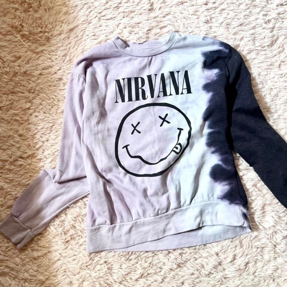 Nirvana Tie Dye Ombré‎ Hippie Sweatshirt Women XS Music Fest Festival Rave Indie